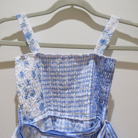 HANNAH BANANA Mixed Print Smocked Dress in Blue Gingham Floral Trad Pretty - Picture 11 of 14